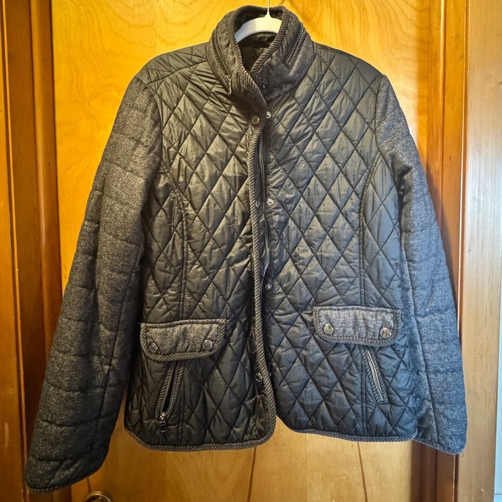 Gallery Quilted Jacket in Charcoal Gray with Knit Trim